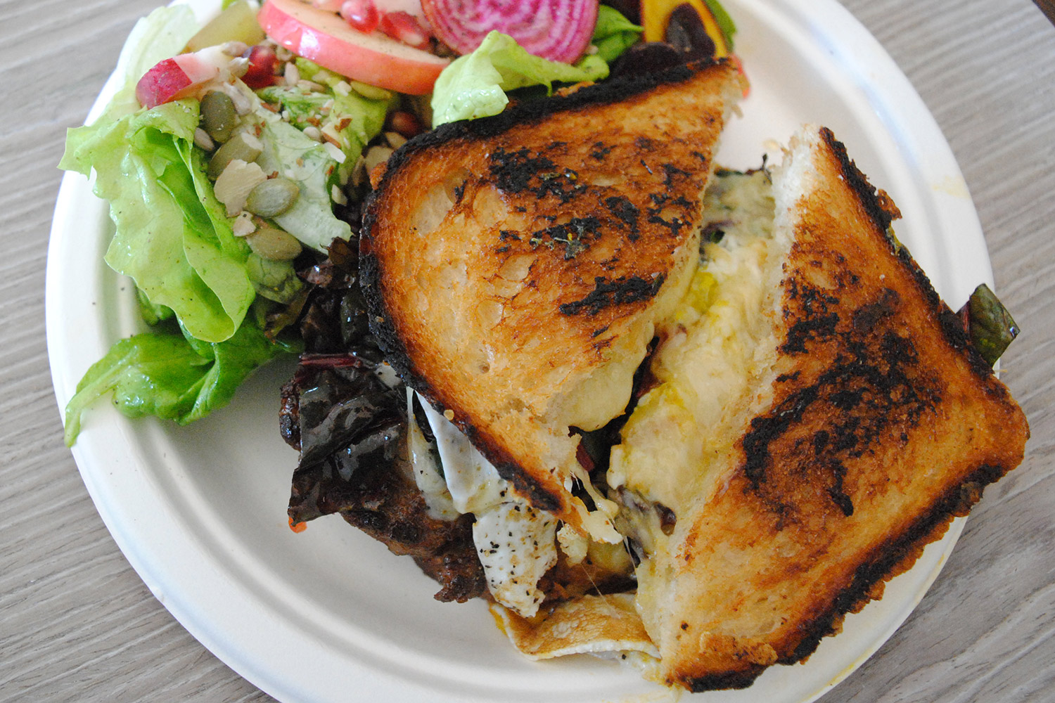 Lamb Merguez, Braised Greens, Pepper Relish, Farm Egg & Grilled Cheese Sandwich : Foodwise