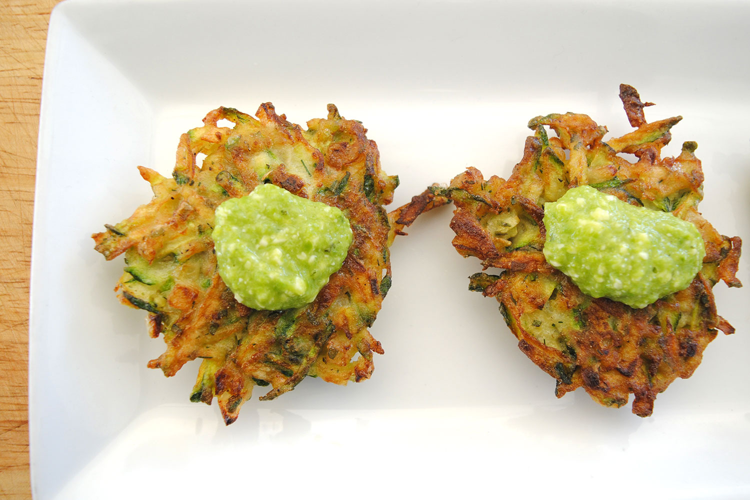 Gluten-Free Zucchini Pancakes with Minted Pea Dip : Foodwise