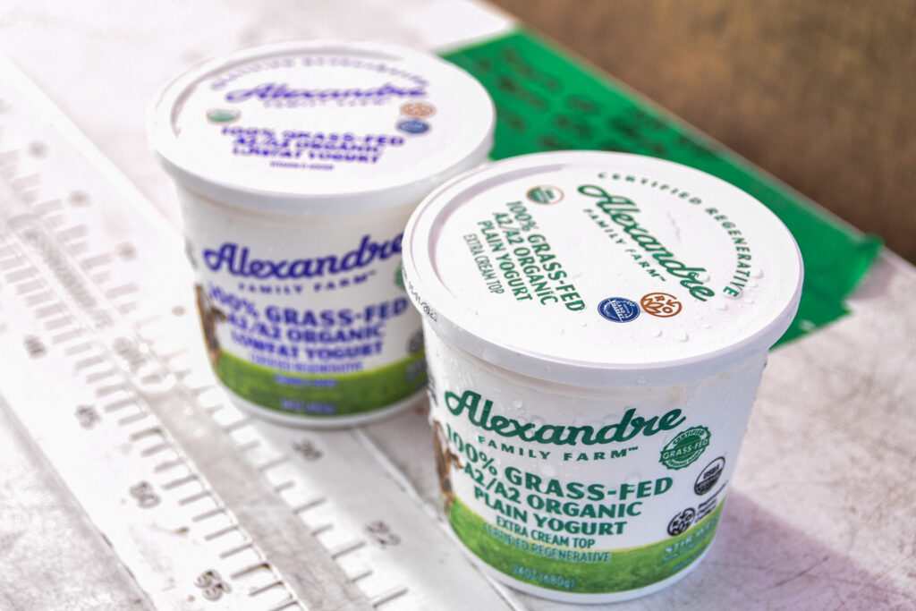 Two tubs of Alexandre Family farms yogurt