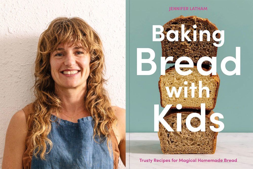 Portrait of Jennifer Latham next to book cover of Bread Baking with Kids
