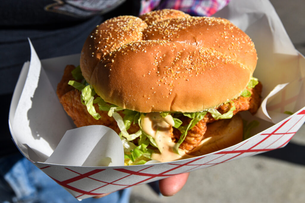 SF Chickenbox's signature halal fried chicken sandwich
